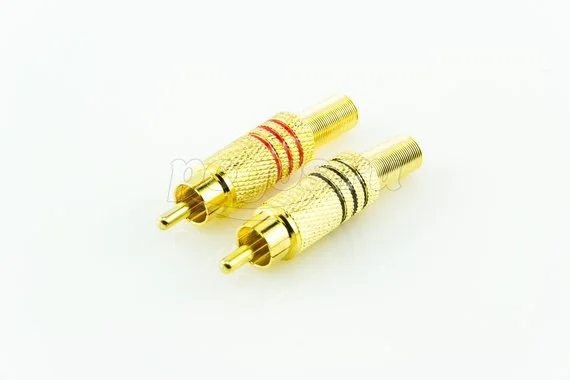 Разъем штекер RCA Тюльпан, метал,под винт,черн/красн Gold REXANT