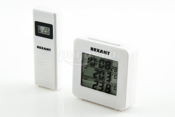 Термометр электронный с часами и беспроводным выносным датчиком  REXANT
