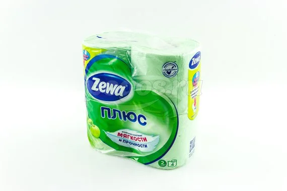 Бумага туалетная 2-х слойная,4 рулона, зеленое яблоко Zewa Plus