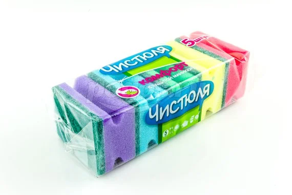 Губка д/посуды с абразивным слоем и фаской 5шт Комфорт Чистюля