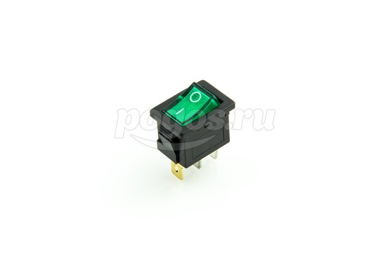Выключатель клавишный 12V 15А (3с) ON-OFF зелен.с подсветкой Mini (RWB-206-1,SC-768) REXANT