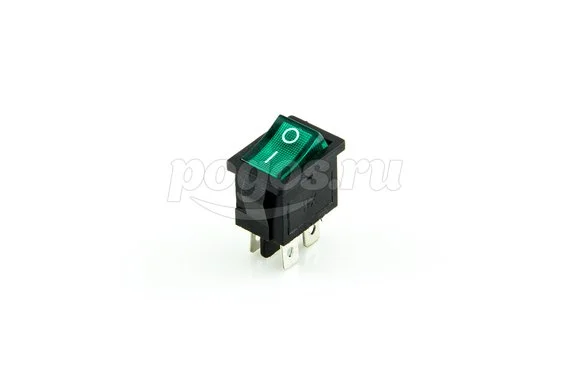 Выключатель клавишный 250V 6А (4с) ON-OFF зелен.с подсветкой Mini (RWB-207,SC-768) REXANT