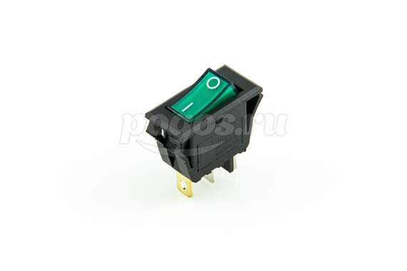 Выключатель клавишный 250V 15А (3с) ON-OFF зелен.с подсветкой (RWB-413,SC-788) REXANT