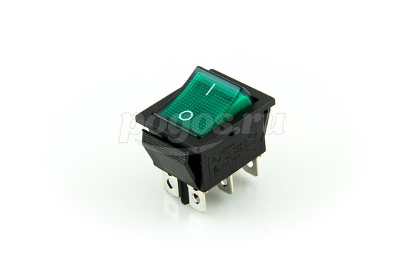 Выключатель клавишный 250V 15А (6с) ON-ON зелен.с подсветкой (RWB-506, SC-767) REXANT