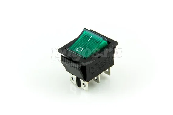 Выключатель клавишный 250V 15А (6с) ON-ON зелен.с подсветкой (RWB-506, SC-767) REXANT