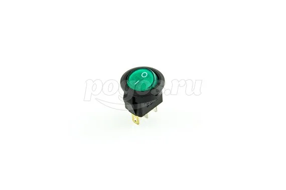 Выключатель клавишный круглый 250V 3А (3с) ON-OFF зеленый с подсветкой Micro (SC-214) REXANT
