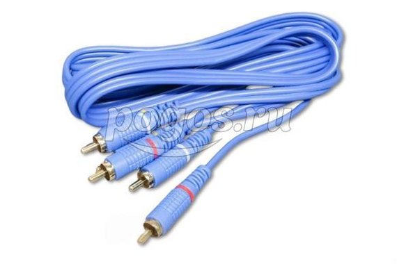 Шнур 3 RCA - 3 RCA, длина 1,5 метра, синий (GOLD)  REXANT