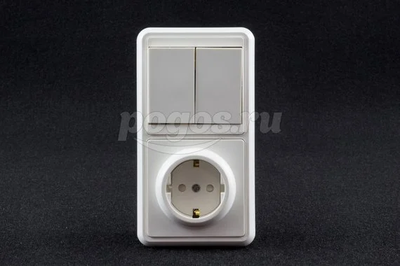 Блок комбинированный БКВР 2-х кл. выкл + розетка 2П+З с з/ш TDM