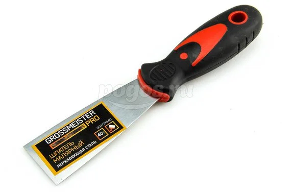 Шпатель малярный 40мм, нерж.сталь, 2-комп. ручка GROSSMEISTER PRO UNIVERSE