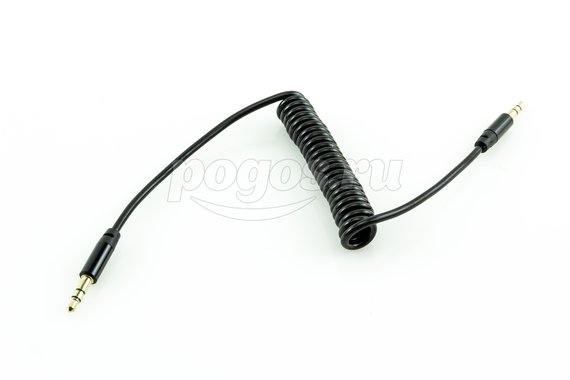 Аудиокабель AUX 3.5 мм шнур спираль 1 м черный /10/