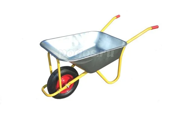 Тачка 220кг/100л, 1 колесо, оцинкованная, усиленная, желтая, КЭМ  