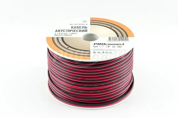 Кабель акустический 2x75 красно-черный, 100м PROCONNECT 