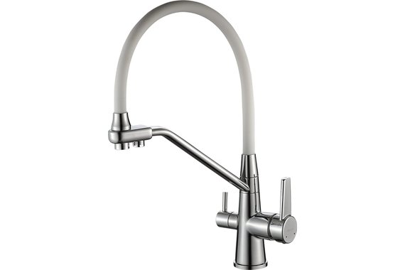 Смеситель однорычажный для кухни гибкий излив (питьевая вода) белый  DEVIDA