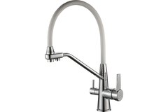 Смеситель однорычажный для кухни гибкий излив (питьевая вода) белый  DEVIDA