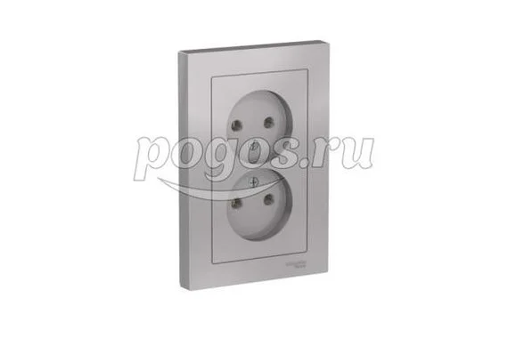Розетка б/з 2*2P+E 16A в сборе Atlas Design алюминий  Schneider Electric