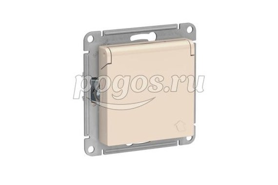 Розетка с/з 2P+E 16A со шторками с крышкой Atlas Design бежевый, Schneider Electric