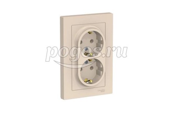 Розетка с/з 2*2P+E 16A в сборе Atlas Design бежевый, Schneider Electric