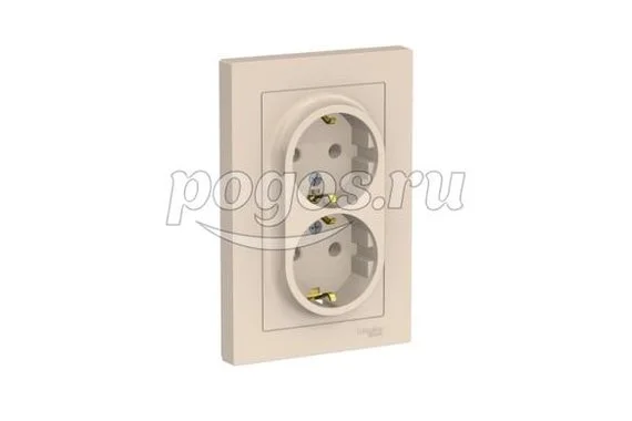 Розетка с/з 2*2P+E 16A в сборе Atlas Design бежевый, Schneider Electric