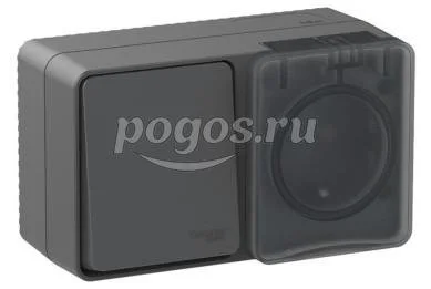 Блок (розетка с/з со шт+выкл. 1-кл) 10A IP54 AtlasDesign Profi54 антрацит  Schneider Electric