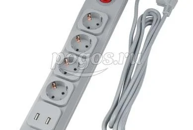 Фильтр сетевой Lux 3м ПВС 3*0,75 4гн с/з 10А, 2 USB (2.1A)   Uniel