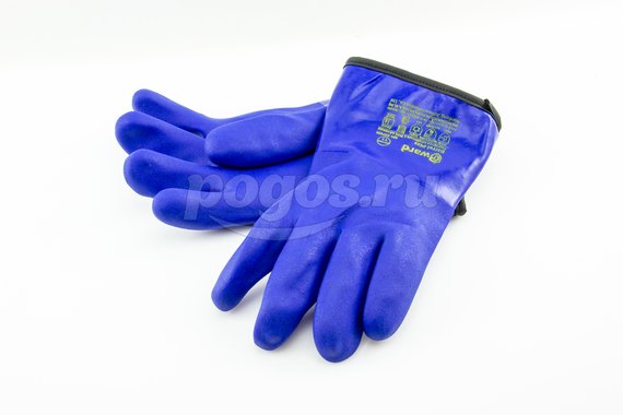 Перчатки утепленные с обливкой ПВХ синего цвета, удлиненная крага  GWARD