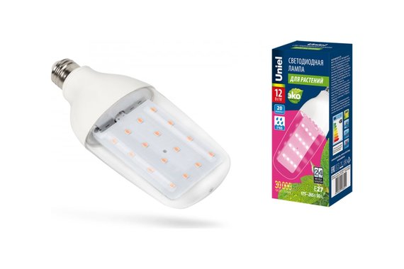 Лампа светодиодная для растений форма Doubleside спектор рассады LED-B82-12W/SPBR/E27/CL ТМ Uniel