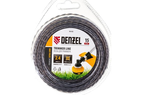 Леска для триммера 2,4мм 15м квадратная витая EXTRA CORD  DENZEL
