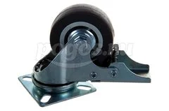 Колесо мебельное поворотное d-50мм с тормозом болтовое крепление 25кг черный нейлон