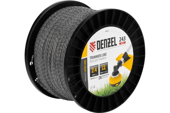 Леска для триммера 2,4мм витой квадрат двухкомпонентная (243м) на DIN катушке EXTRA CORD DENZEL