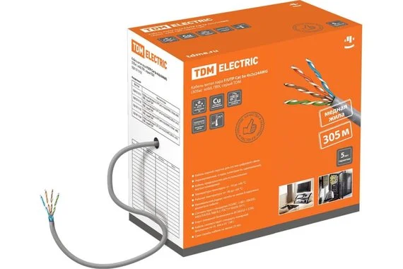 Кабель витая пара F/UTP Cat 5e 4*2*24AWG серый ПВХ  медный  TDM