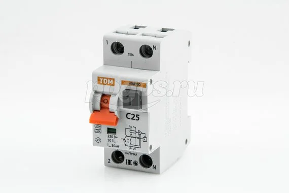 Автомат дифференциальный 1п+N C25A 30mA, тип A, 6kA, АВДТ-32 TDM