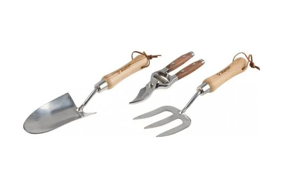 Садовый набор Зубр Эксперт совок посадочный широкий, вилка посадочная, секатор 4-39479-H3