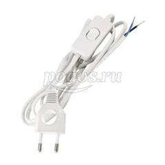 Шнур с выключателем и плоской вилкой с вырезом ШУ03В ШВВП 2х0,75мм2 2 м. белый  TDM