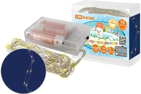 Гирлянда светодиодная "Роса 100" 100LED 10м 3000К 3*АА  TDM