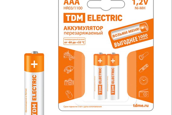 Аккумулятор AAA 1100mAh Ni-MH  TDM
